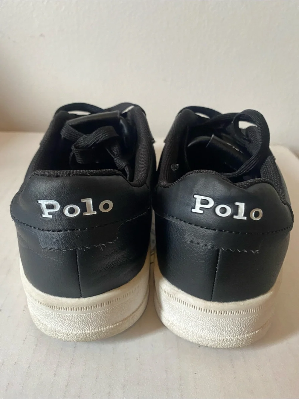 Kids Polo by Ralph Lauren Black Leather Sneakers with White Pony sz 2.5